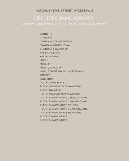 Etykiety ŚNIADANIOWE - 24 szt. | Białe | Kwadratowe