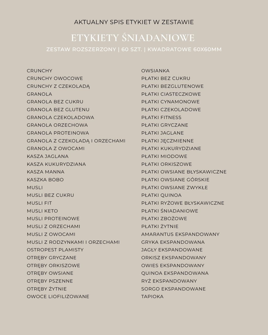 Etykiety ŚNIADANIOWE - 60 szt. | Czarne | Kwadratowe