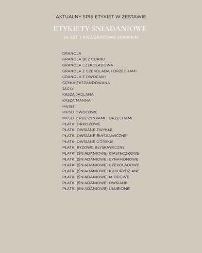 Etykiety ŚNIADANIOWE - 24 szt. | Białe | Kwadratowe