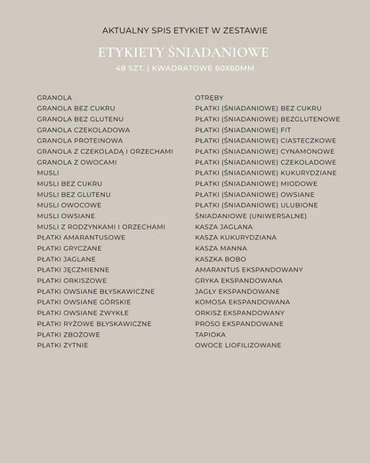 Etykiety ŚNIADANIOWE - 48 szt. | Białe | Kwadratowe