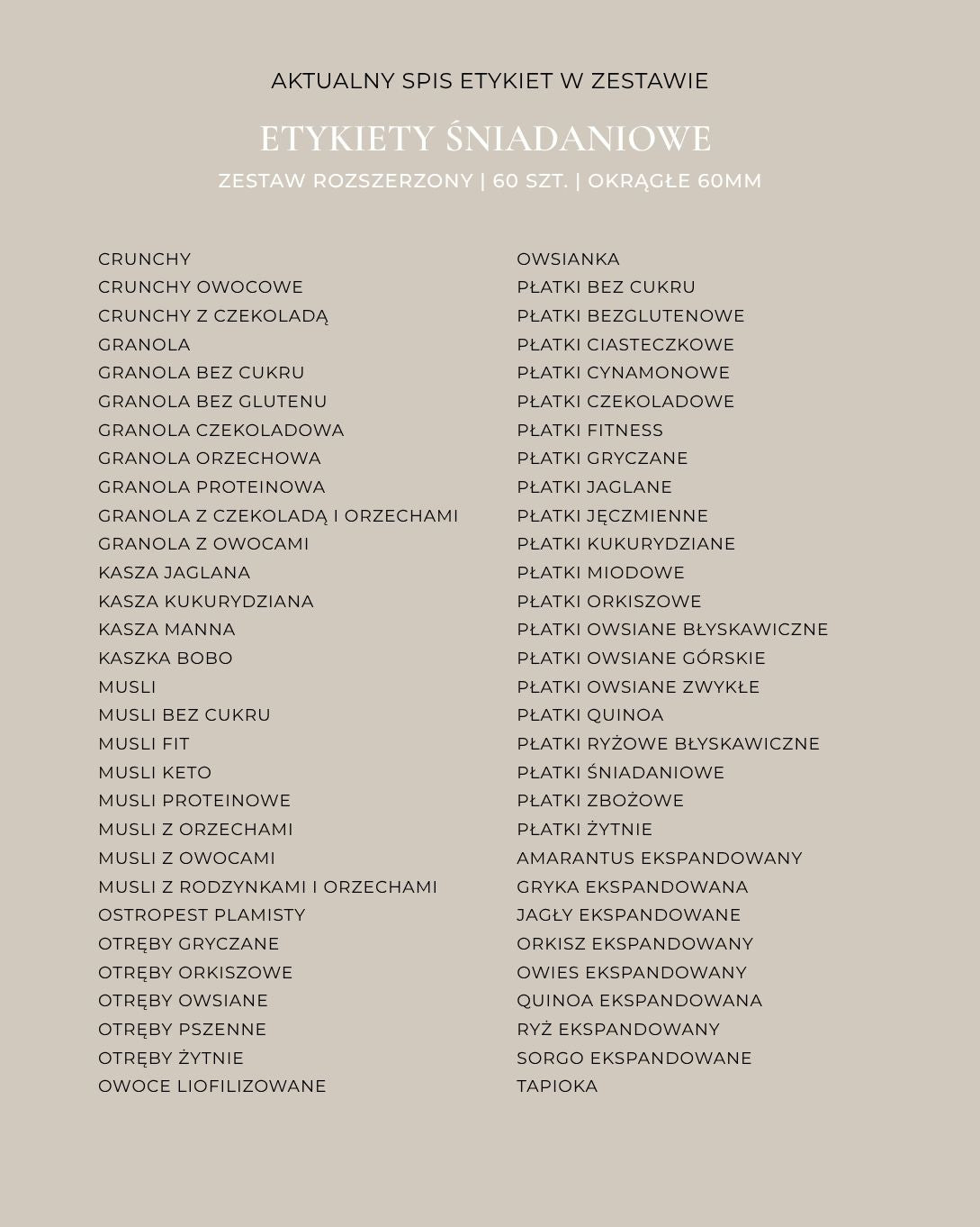 Etykiety ŚNIADANIOWE - 60 szt. | Czarne | Okrągłe