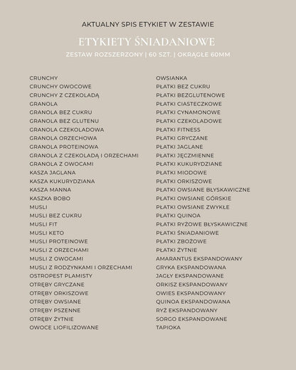 Etykiety ŚNIADANIOWE - 60 szt. | Czarne | Okrągłe