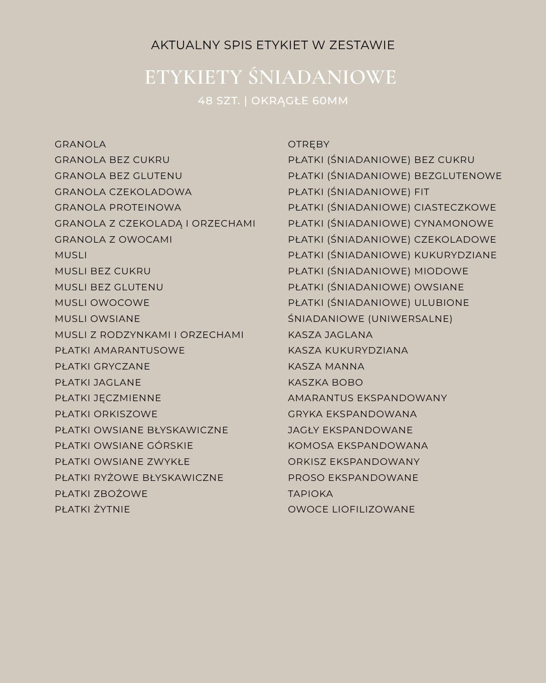 Etykiety ŚNIADANIOWE - 48 szt. | Czarne | Okrągłe