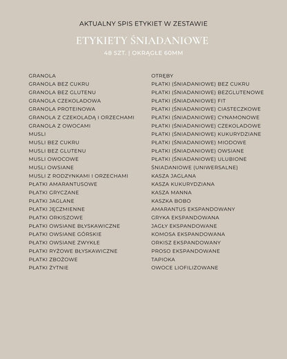 Etykiety ŚNIADANIOWE - 48 szt. | Czarne | Okrągłe