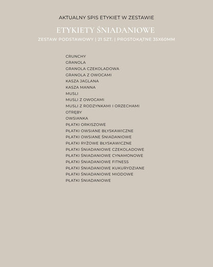 Etykiety ŚNIADANIOWE - 21 szt. | Czarne | Prostokątne