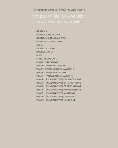 Etykiety ŚNIADANIOWE - 21 szt. | Czarne | Prostokątne