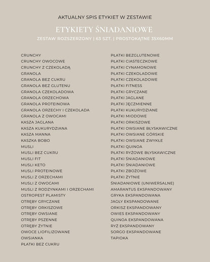 Etykiety ŚNIADANIOWE - 63 szt. | Czarne | Prostokątne