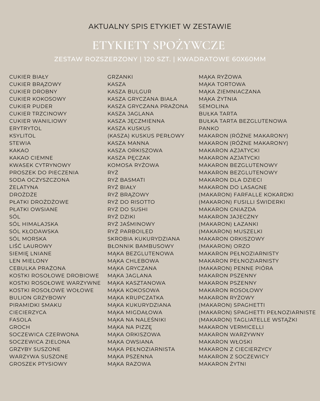 Etykiety SPOŻYWCZE - 120 szt. | Białe | Kwadratowe