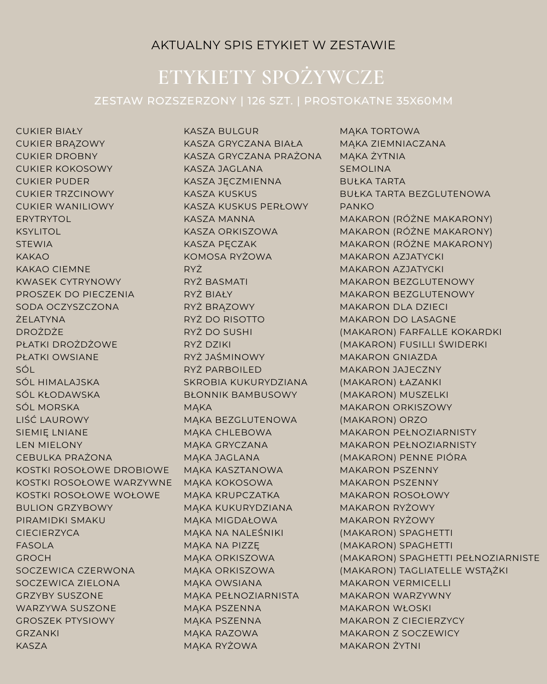 Etykiety SPOŻYWCZE - 126 szt. | Czarne | Prostokątne
