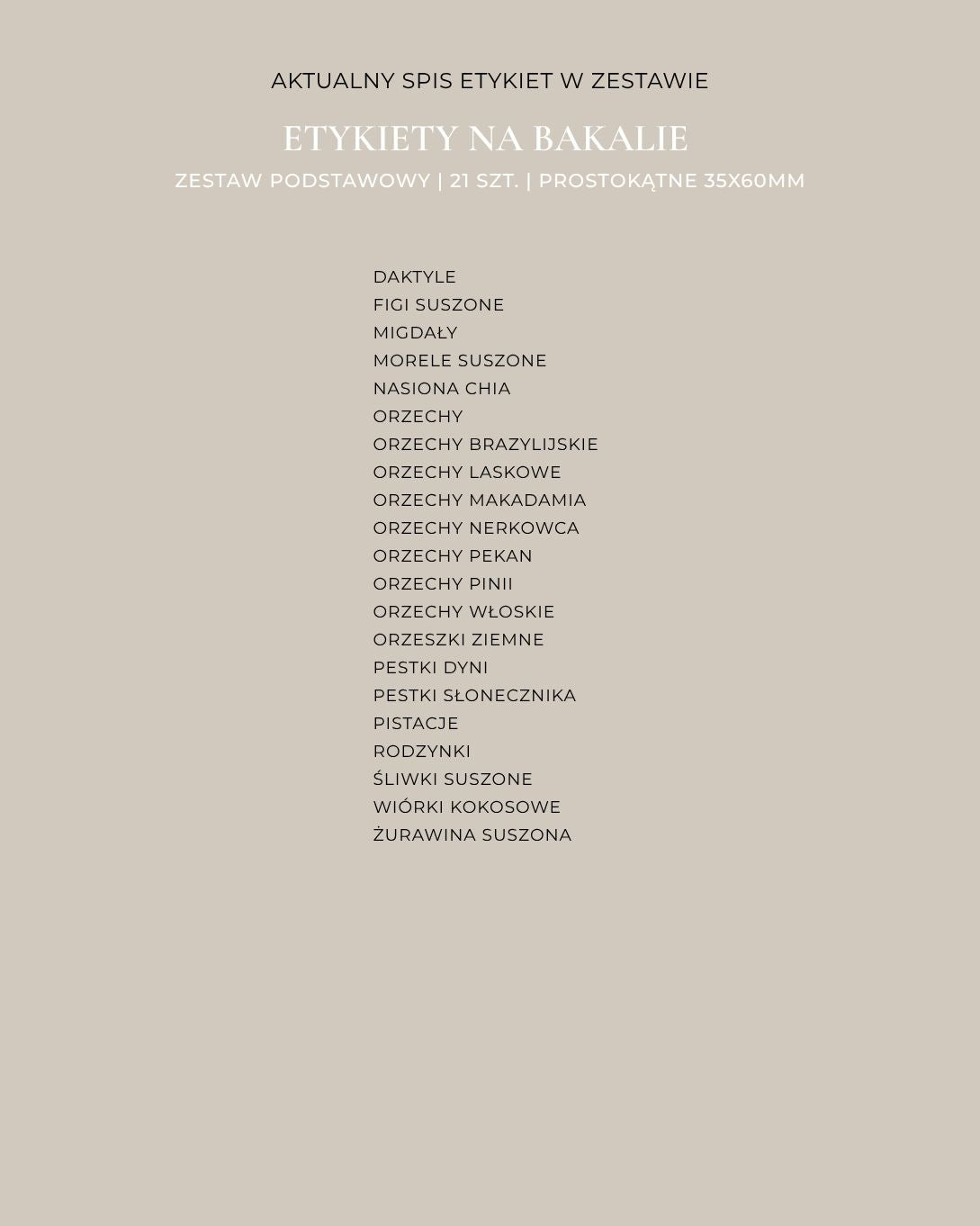 Etykiety na BAKALIE - 21 szt. | Białe | Prostokątne