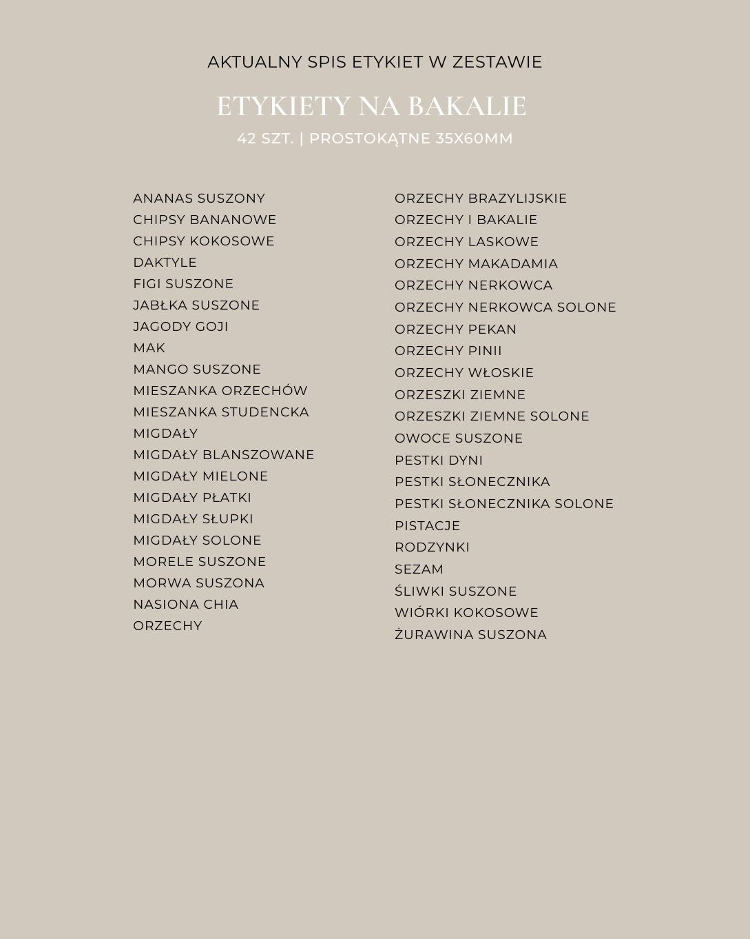 Etykiety na BAKALIE - 42 szt. | Czarne | Prostokątne