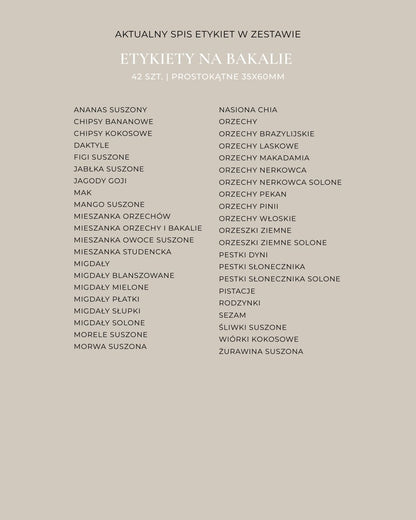 Etykiety na BAKALIE - 42 szt. | Białe | Prostokątne