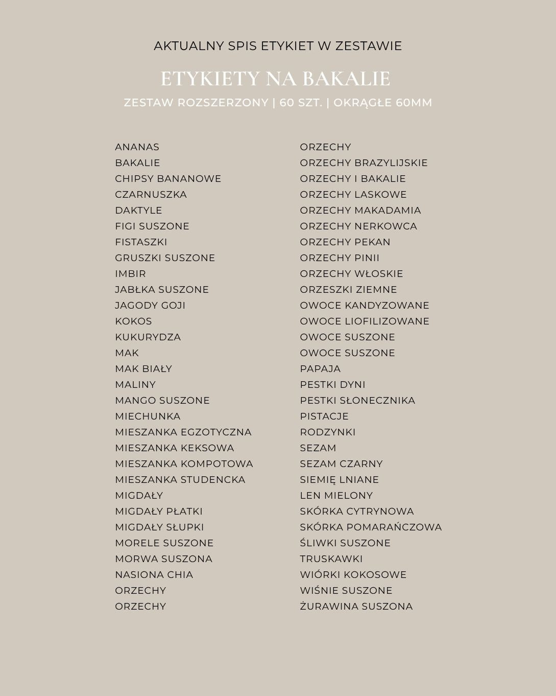 Etykiety na BAKALIE - 60 szt. | Białe | Okrągłe
