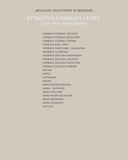 Etykiety na HERBATY I KAWY - 21 szt. | Czarne | Prostokątne
