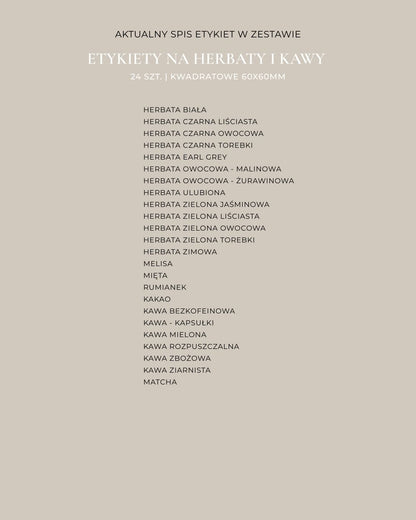 Etykiety na HERBATY I KAWY - 24 szt. | Czarne | Kwadratowe