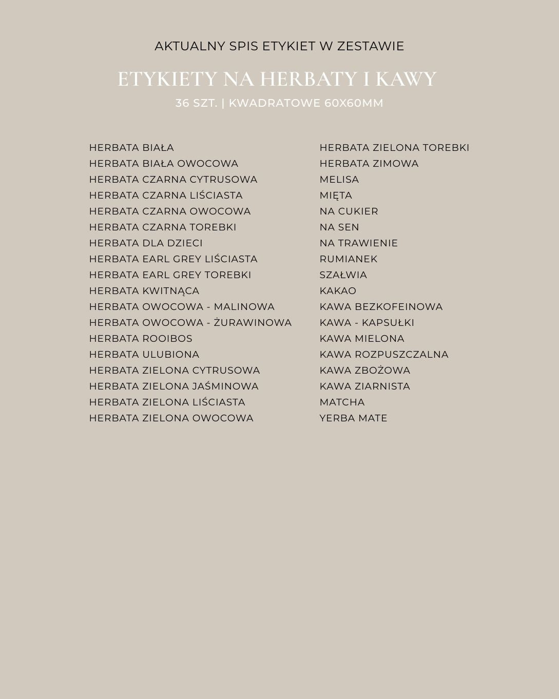 Etykiety na HERBATY I KAWY - 36 szt. | Białe | Kwadratowe