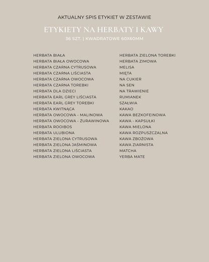 Etykiety na HERBATY I KAWY - 36 szt. | Białe | Kwadratowe