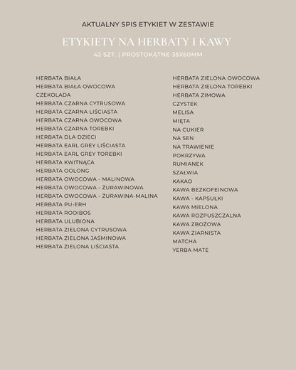 Etykiety na HERBATY I KAWY - 42 szt. | Białe | Prostokątne