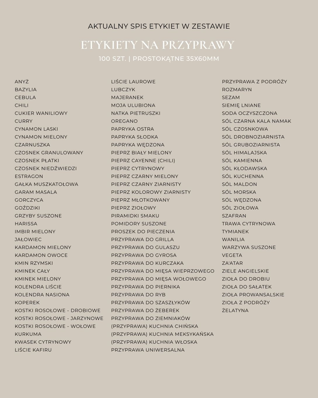 Etykiety na PRZYPRAWY - 100 szt. | Czarne | Prostokątne