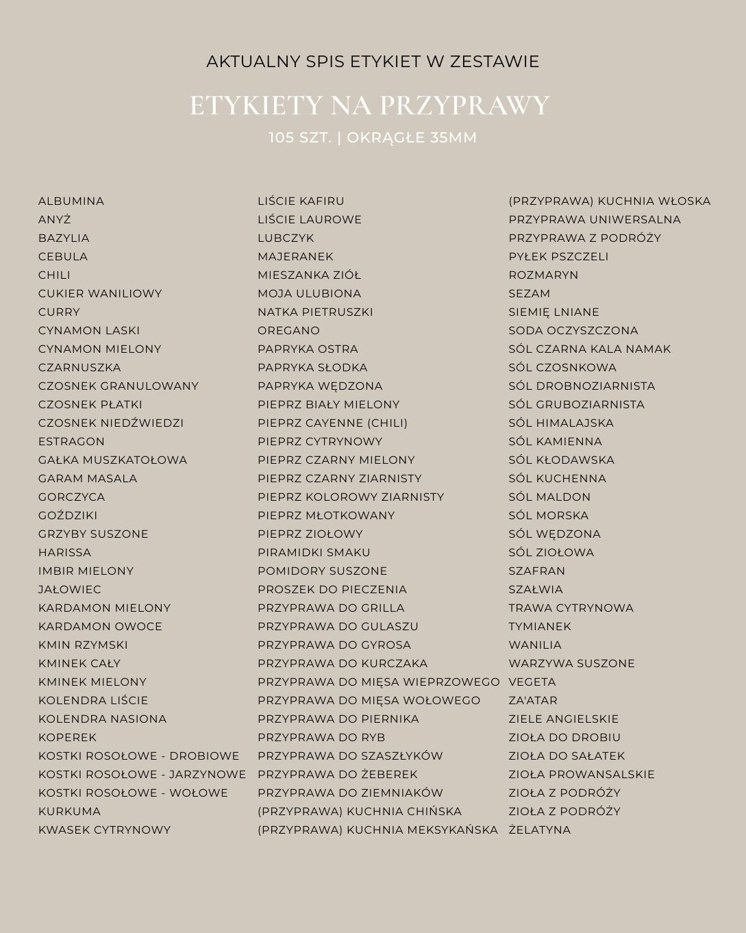 Etykiety na PRZYPRAWY - 105 szt. | Czarne | Okrągłe