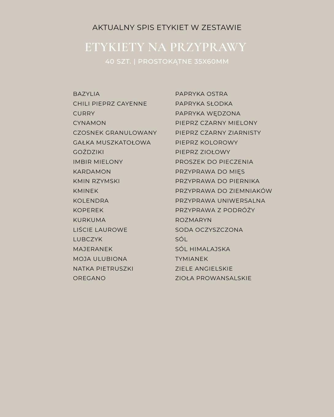 Etykiety na PRZYPRAWY - 40 szt. | Czarne | Prostokątne